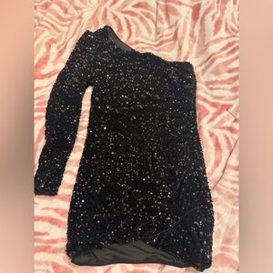 SHEIN Black Sequin One Shoulder Dress